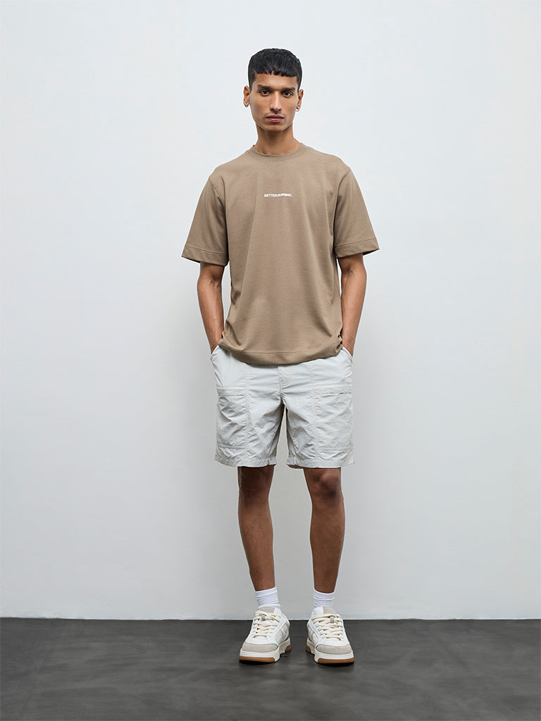 Nuoflexx Brown Typographic Relaxed-Fit Cotton-Blend T-Shirt