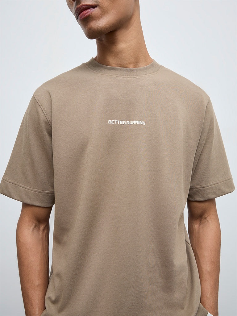 Nuoflexx Brown Typographic Relaxed-Fit Cotton-Blend T-Shirt