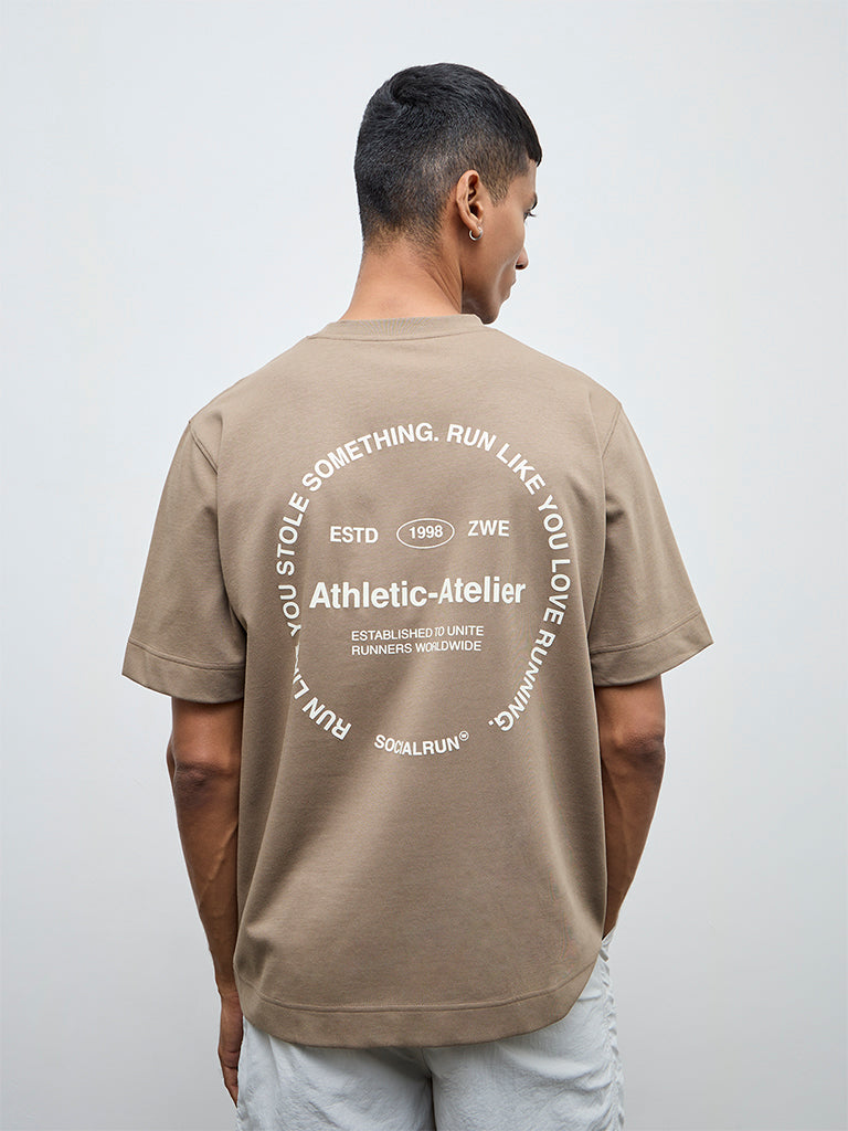 Nuoflexx Brown Typographic Relaxed-Fit Cotton-Blend T-Shirt