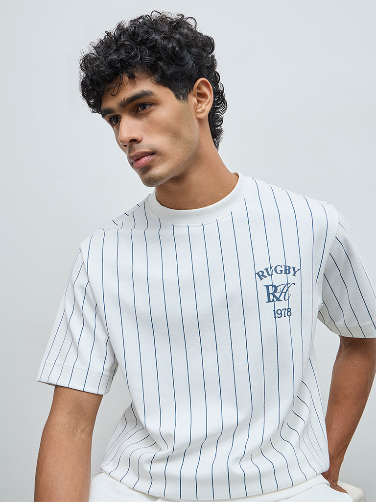Nuoflexx White Striped Relaxed-Fit Cotton-Blend T-Shirt
