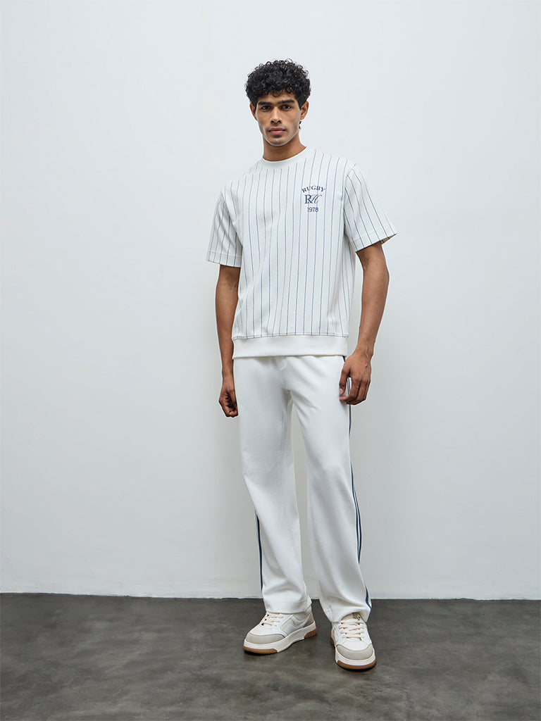 Nuoflexx White Striped Relaxed-Fit Cotton-Blend T-Shirt