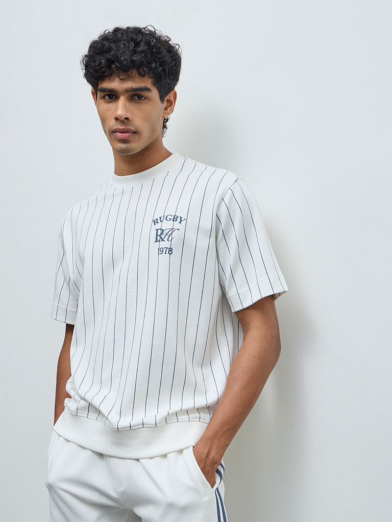 Nuoflexx White Striped Relaxed-Fit Cotton-Blend T-Shirt
