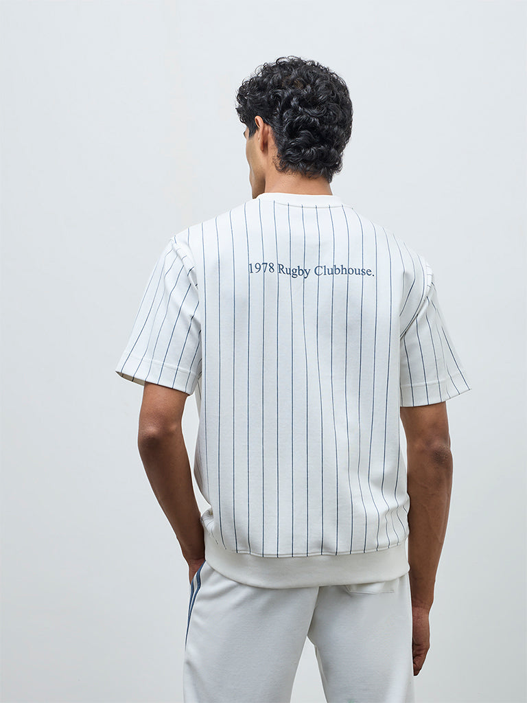 Nuoflexx White Striped Relaxed-Fit Cotton-Blend T-Shirt