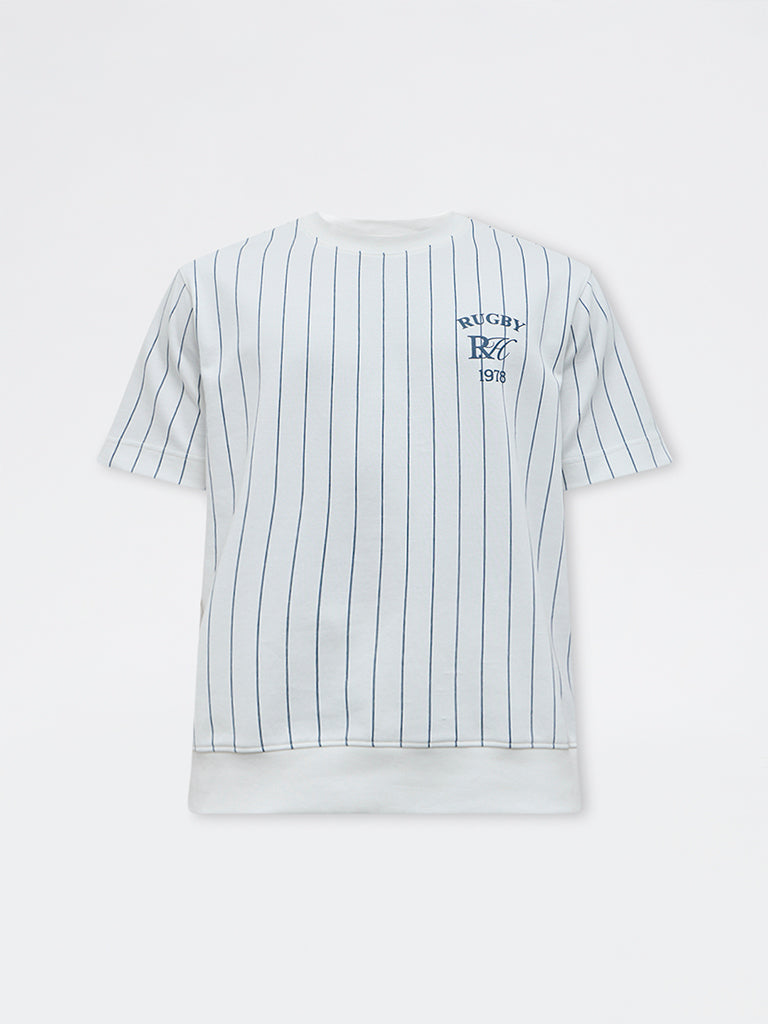 Nuoflexx White Striped Relaxed-Fit Cotton-Blend T-Shirt