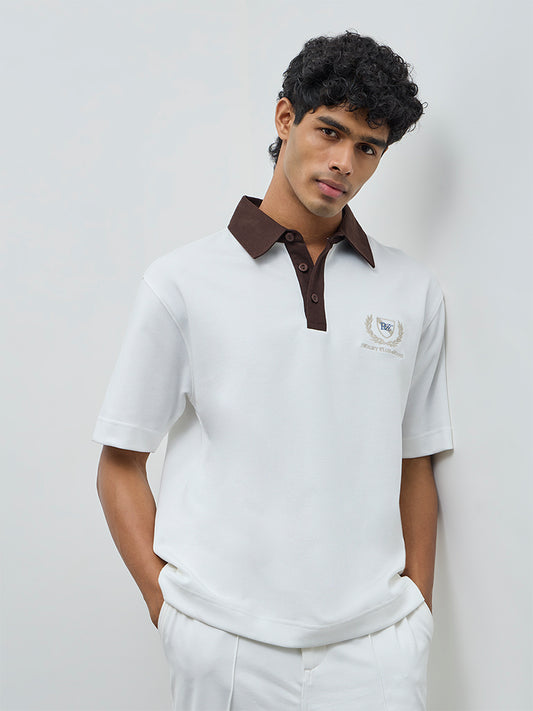 Nuoflexx Off-White Text Detail Relaxed-Fit Cotton-Blend Polo T-Shirt