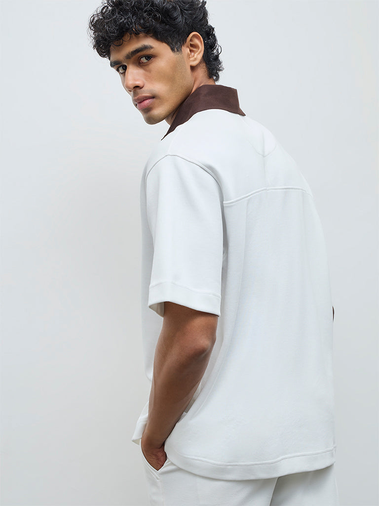 Nuoflexx Off-White Text Detail Relaxed-Fit Cotton-Blend Polo T-Shirt