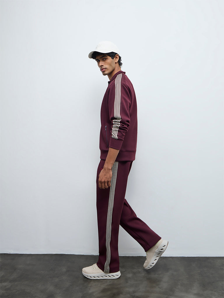 Nuoflexx Wine Striped Relaxed-Fit Mid-Rise Track Pants