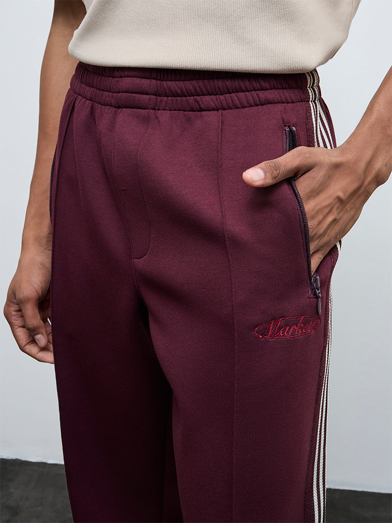 Nuoflexx Wine Striped Relaxed-Fit Mid-Rise Track Pants