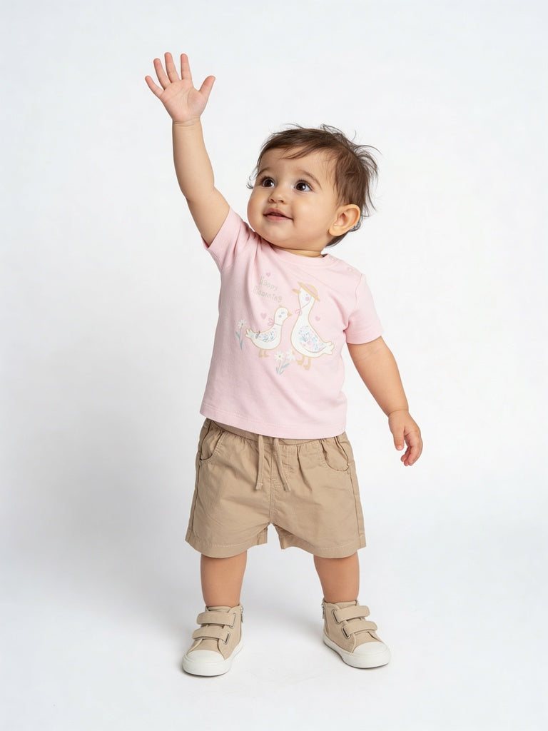 HOP Baby Boys Beige Solid Cotton Shorts