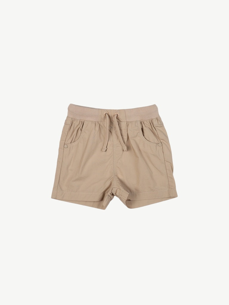 HOP Baby Boys Beige Solid Cotton Shorts