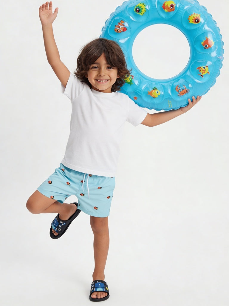 HOP Kids Boys Aqua Printed Mid-Rise Swim Shorts