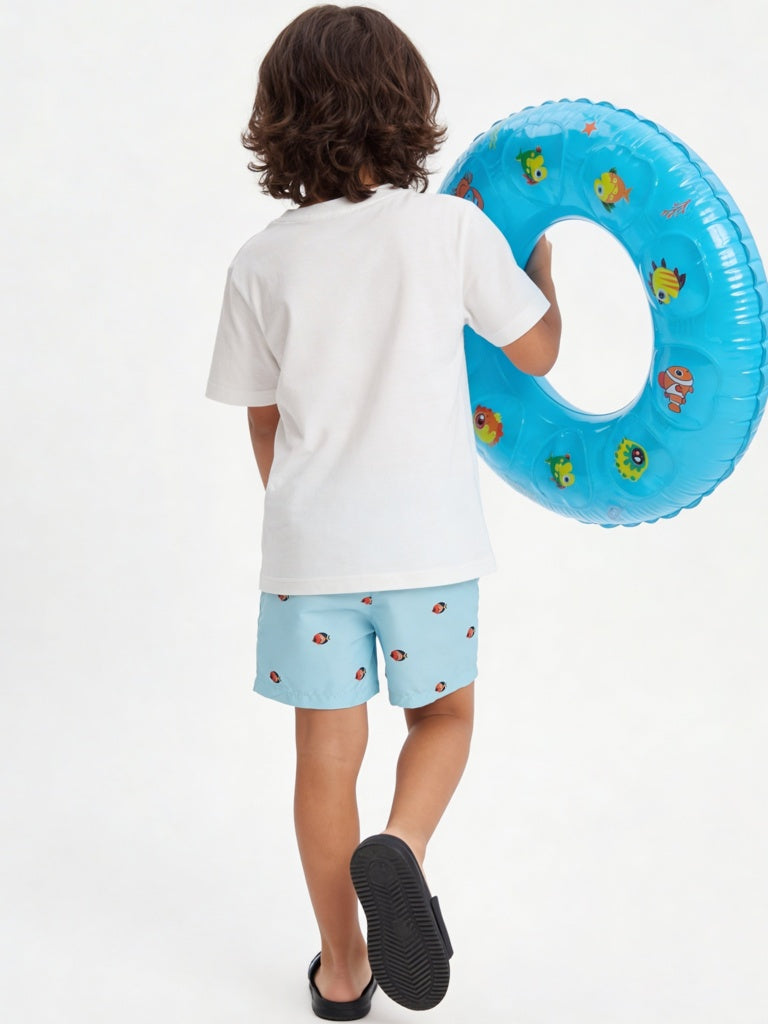 HOP Kids Boys Aqua Printed Mid-Rise Swim Shorts