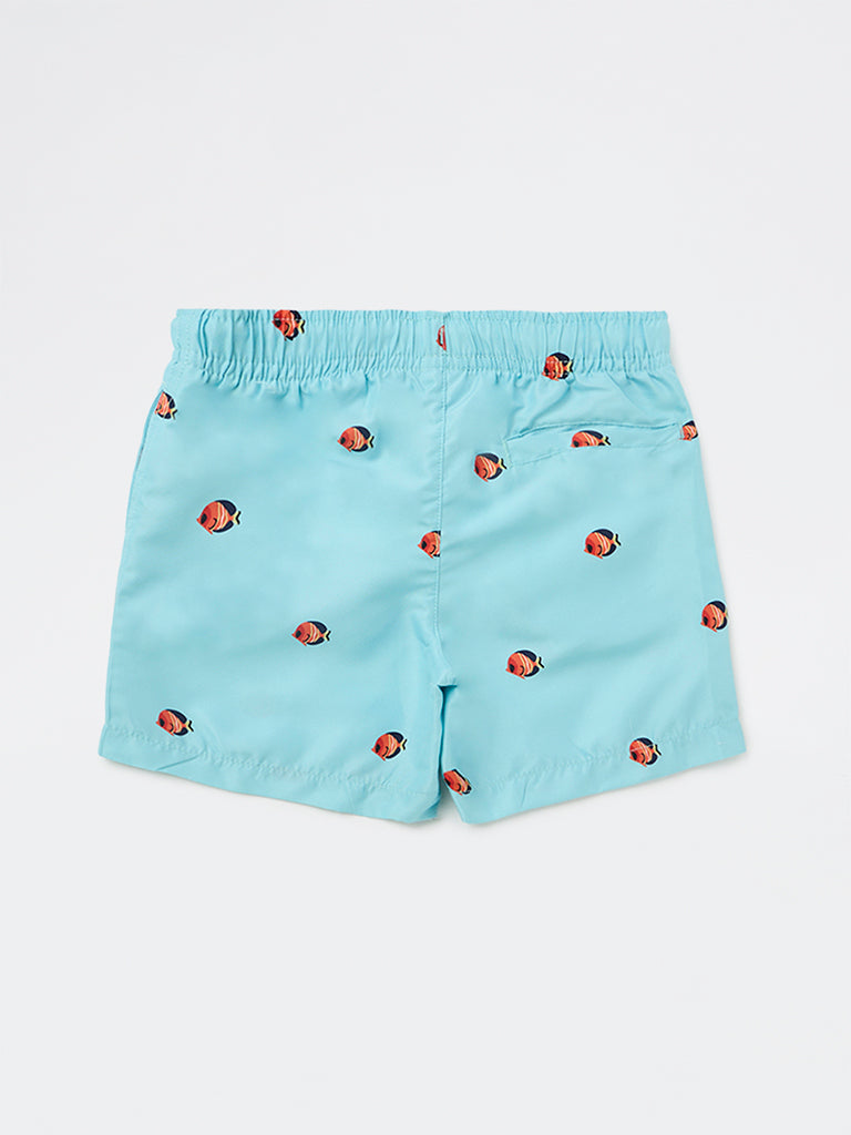 HOP Kids Boys Aqua Printed Mid-Rise Swim Shorts