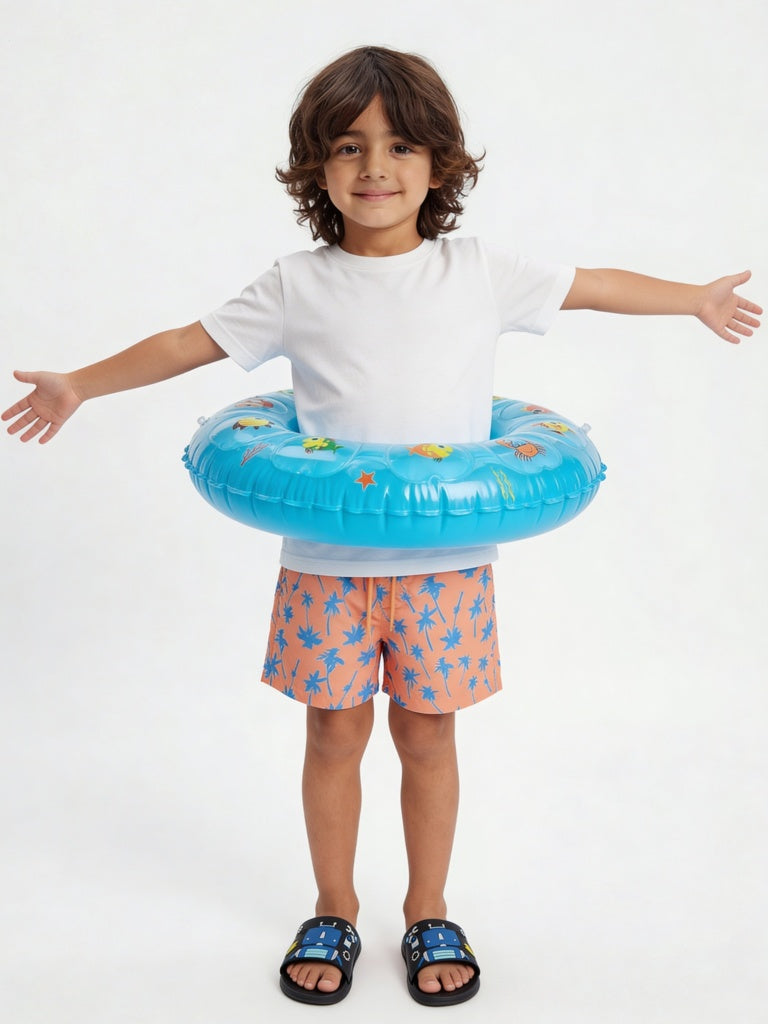 HOP Kids Boys Orange Tropical Printed Mid-Rise Swim Shorts