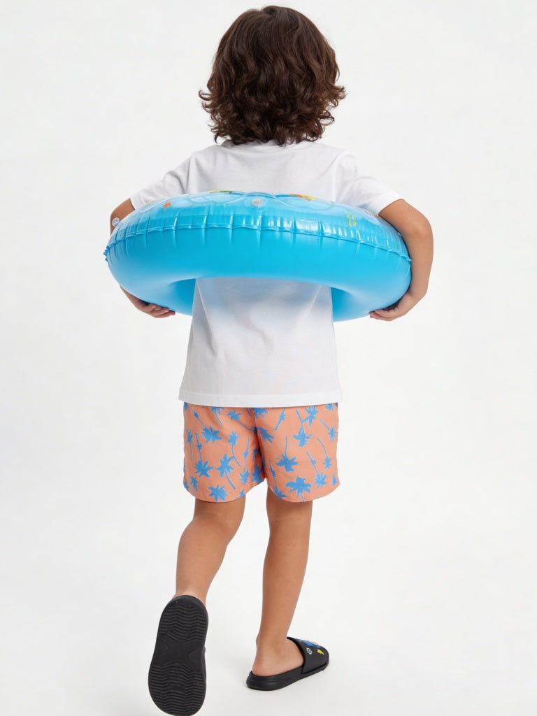 HOP Kids Boys Orange Tropical Printed Mid-Rise Swim Shorts