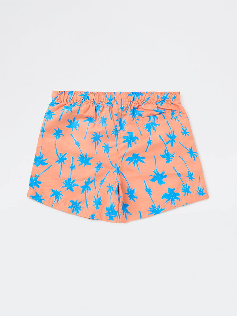 HOP Kids Boys Orange Tropical Printed Mid-Rise Swim Shorts