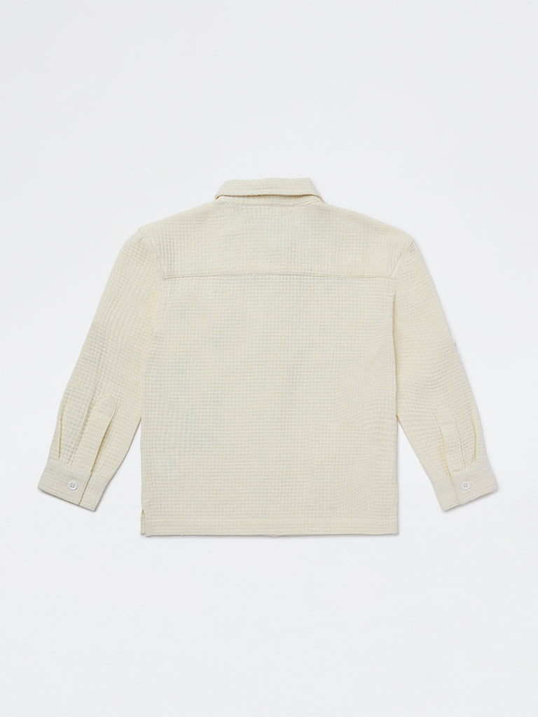 HOP Kids Boys Off-White Waffle-Textured Cotton Shirt