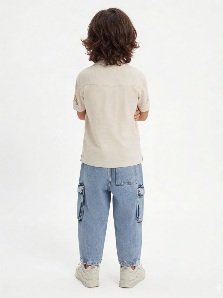 HOP Kids Boys Light Beige Printed Shirt