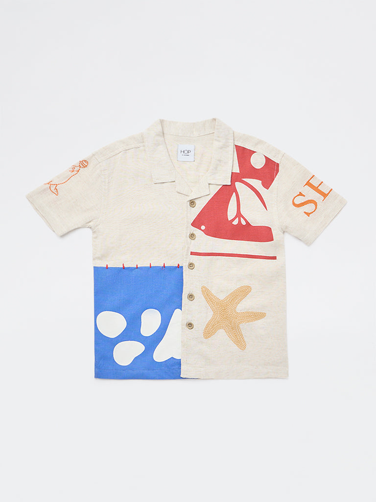 HOP Kids Boys Light Beige Printed Shirt