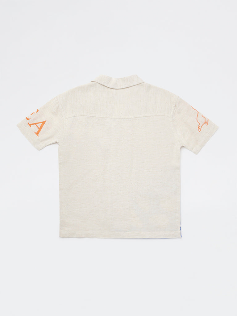 HOP Kids Boys Light Beige Printed Shirt