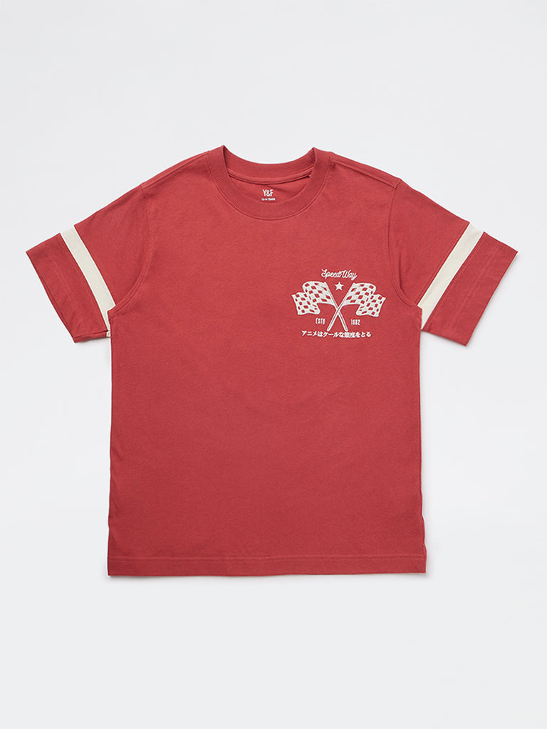Boys Red Racer-Inspired Cotton T-Shirt