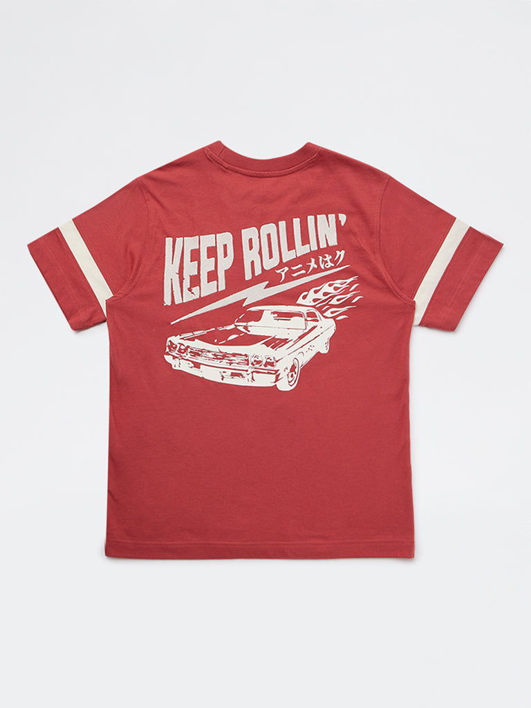 Boys Red Racer-Inspired Cotton T-Shirt