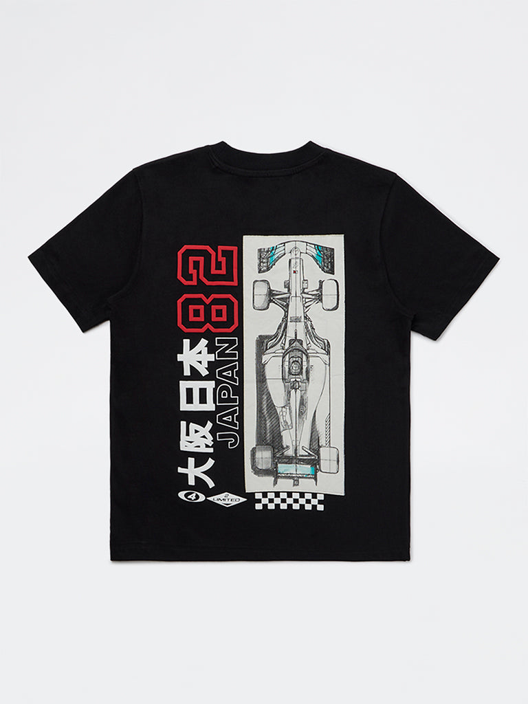Boys Black Graphic Printed Cotton T-Shirt