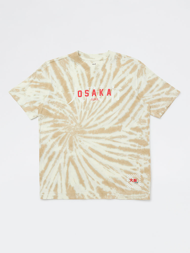 Boys Beige Tie-Dye Cotton T-Shirt