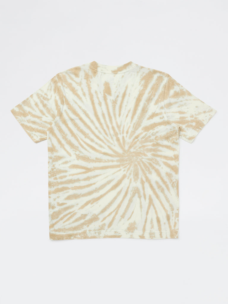 Boys Beige Tie-Dye Cotton T-Shirt