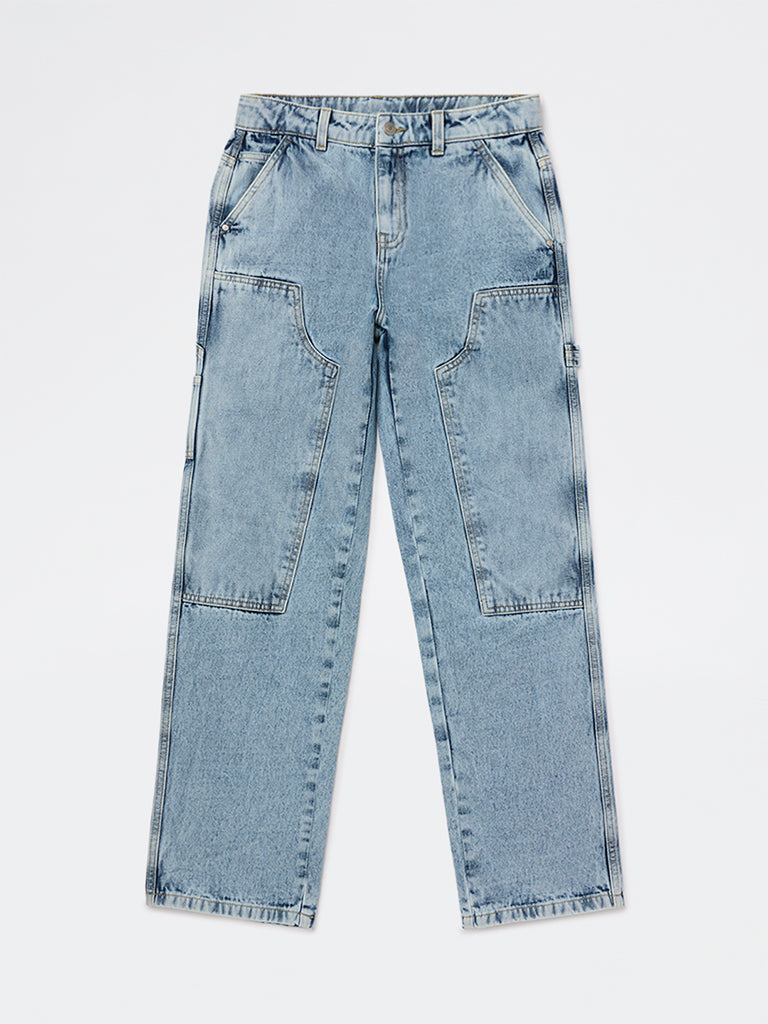 Boys Blue Faded Mid-Rise Jeans