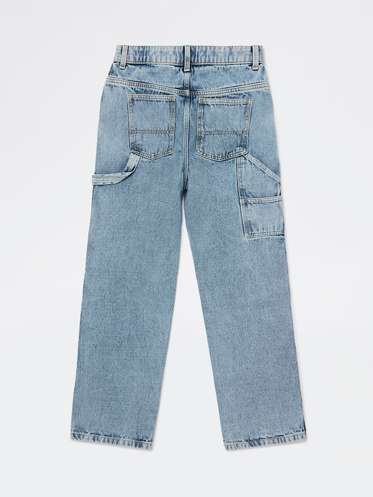 Boys Blue Faded Mid-Rise Jeans
