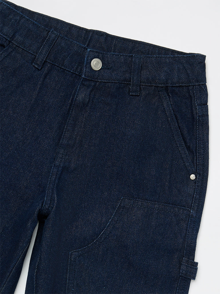 Boys Dark Blue Straight-Fit Mid-Rise Jeans