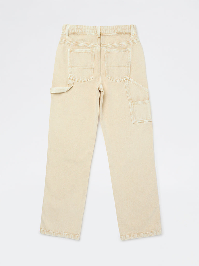 Boys Beige Straight-Fit Mid-Rise Jeans