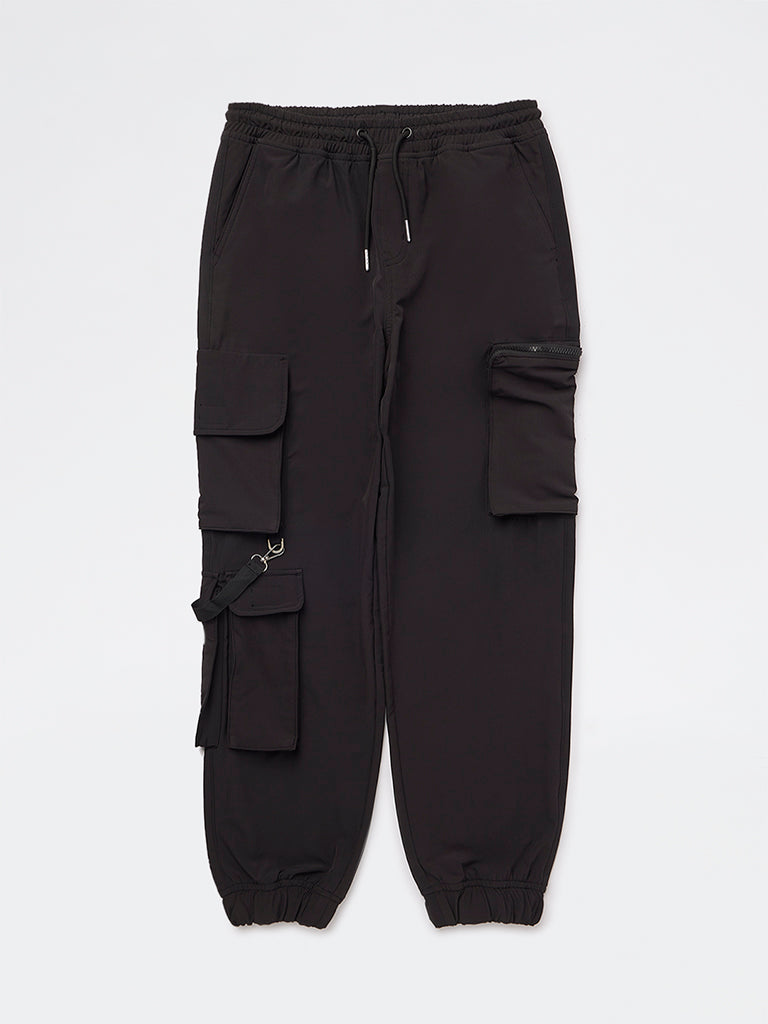 Boys Black Mid-Rise Cargo Pants