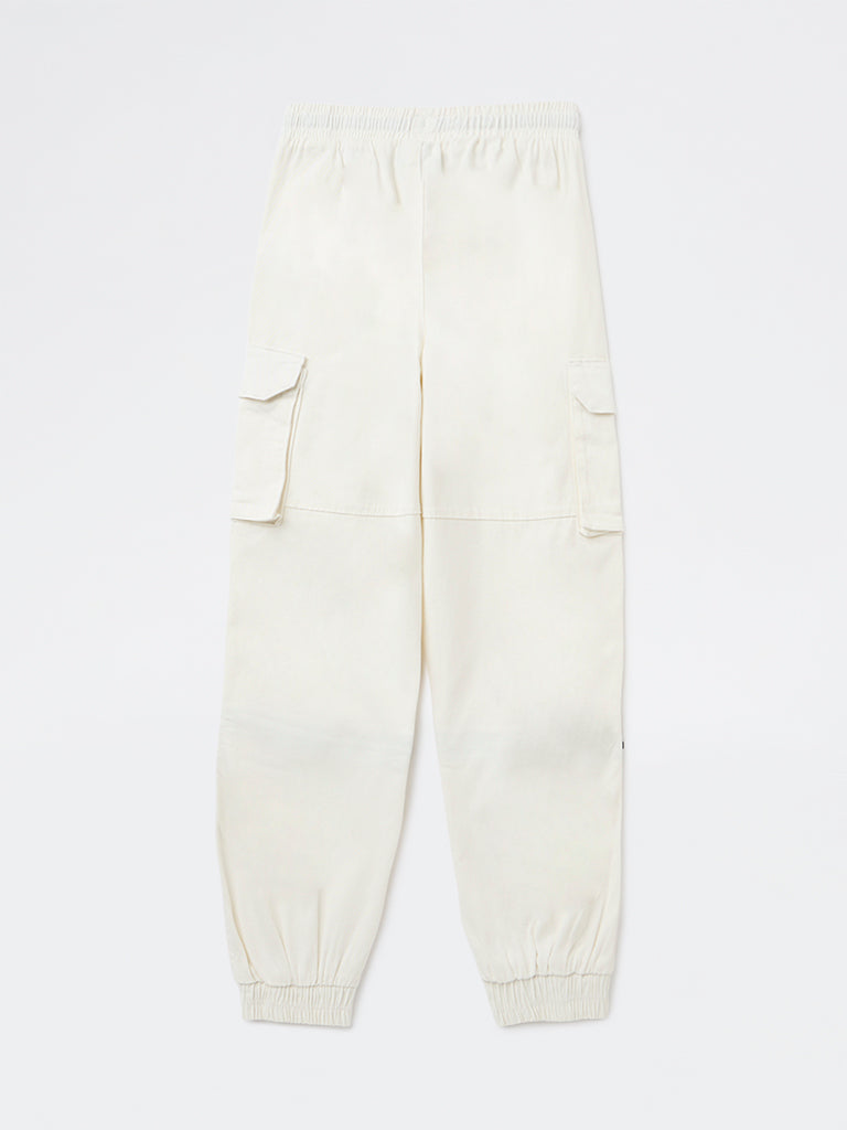 Boys Off-White Mid-Rise Cotton-Blend Joggers