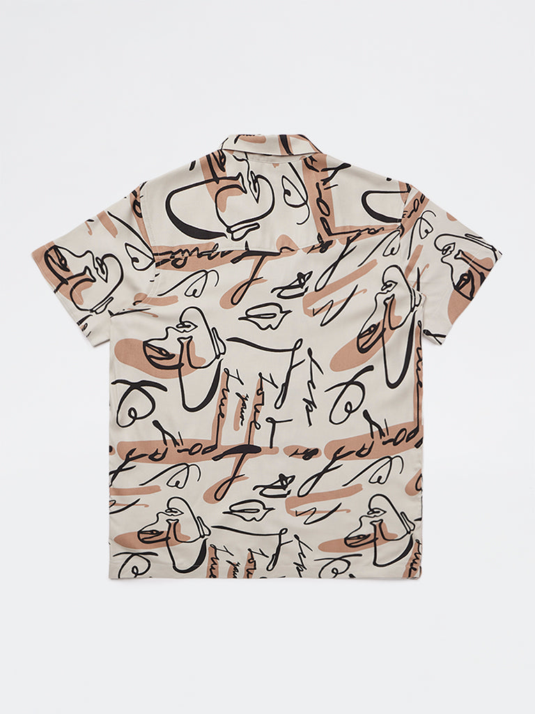 Boys  Taupe Printed Shirt