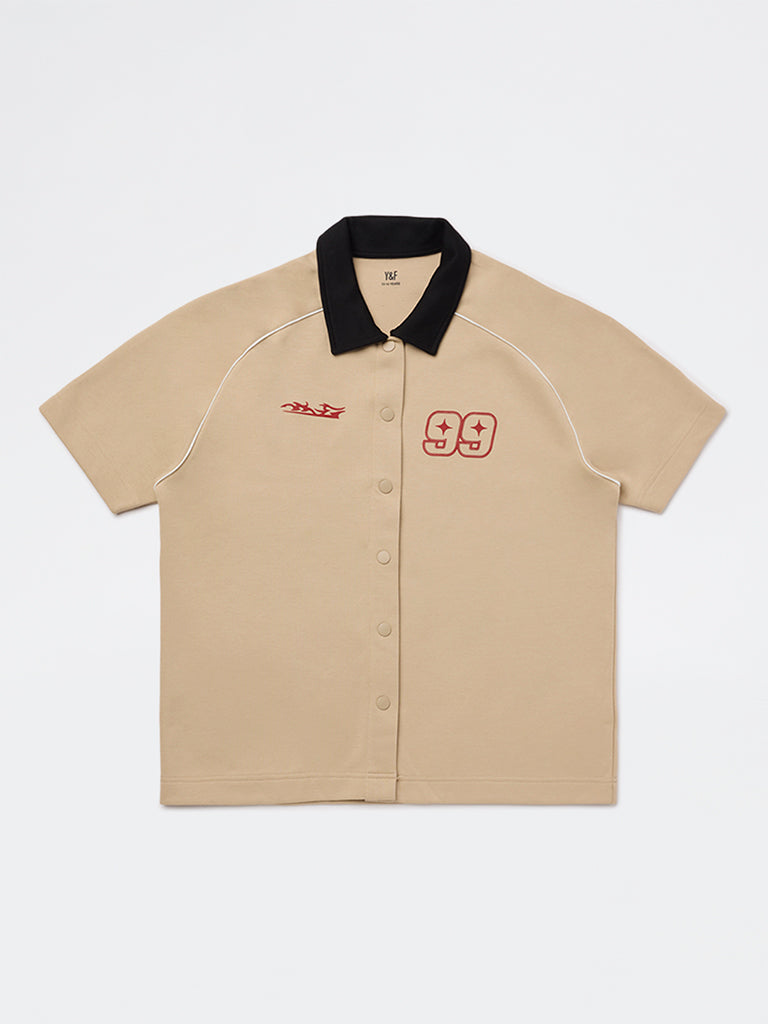 Boys Beige Printed Shirt