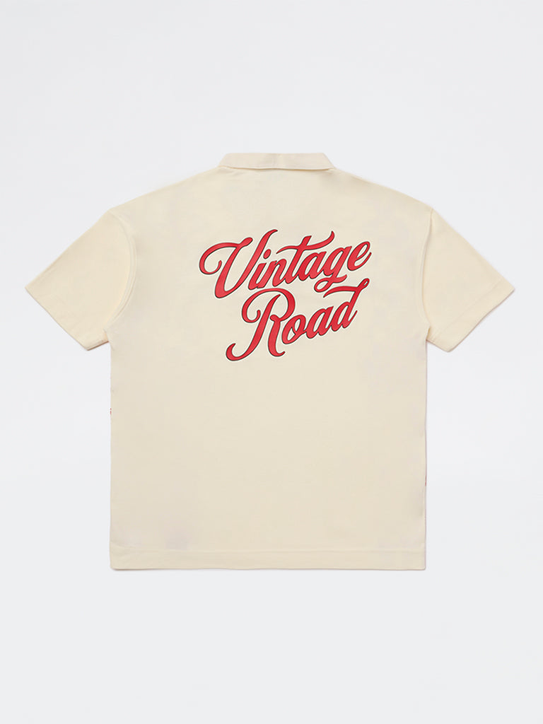Boys Cream Printed Cotton T-Shirt