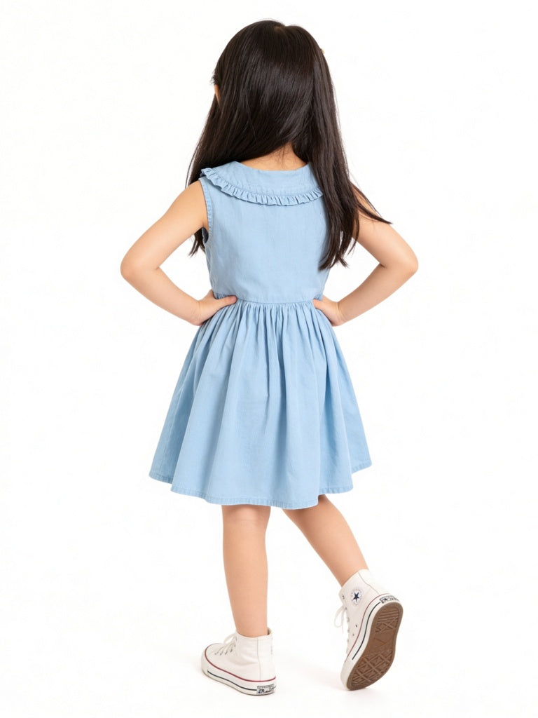 Utsa Kids Girls Blue Embroidered A-Line Denim Dress - (2-8 yrs)