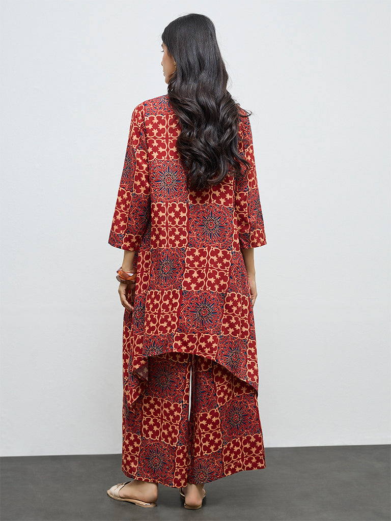 Utsa Red Printed A-Line Kurta