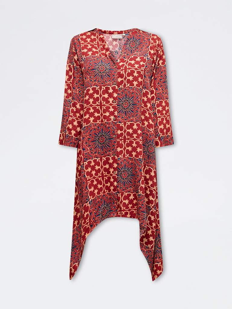 Utsa Red Printed A-Line Kurta