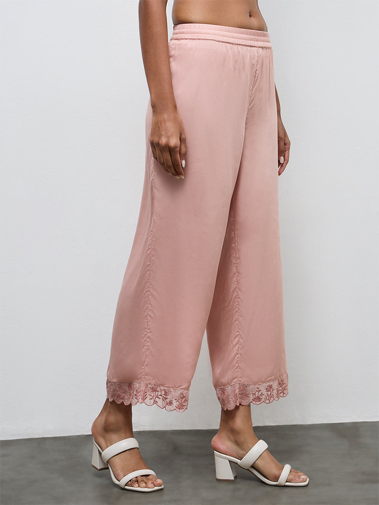 Zuba Dusty Pink Embroidered Pants