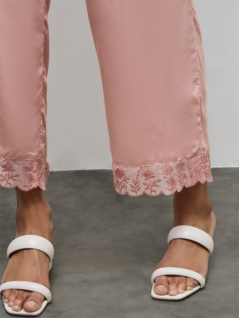 Zuba Dusty Pink Embroidered Pants