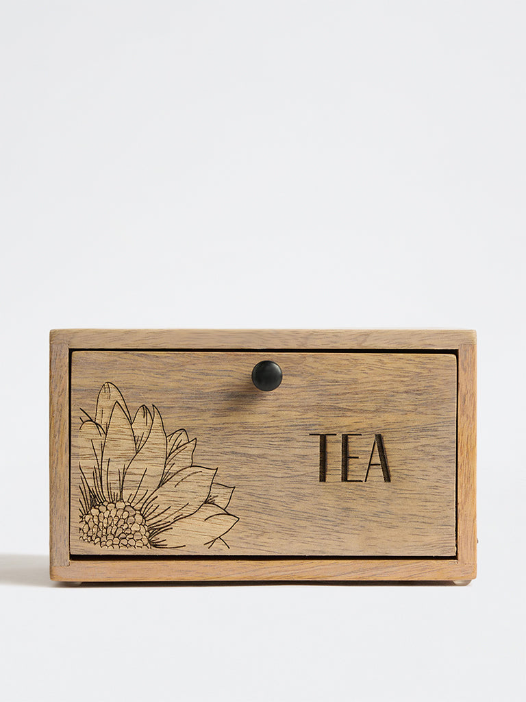 Westside Home Light Brown Sunflower Design Wooden Tea Box