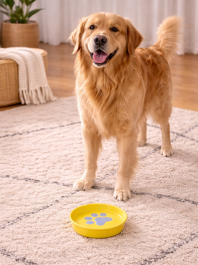 Westside Home Yellow Paw Print Pet Food Bowl