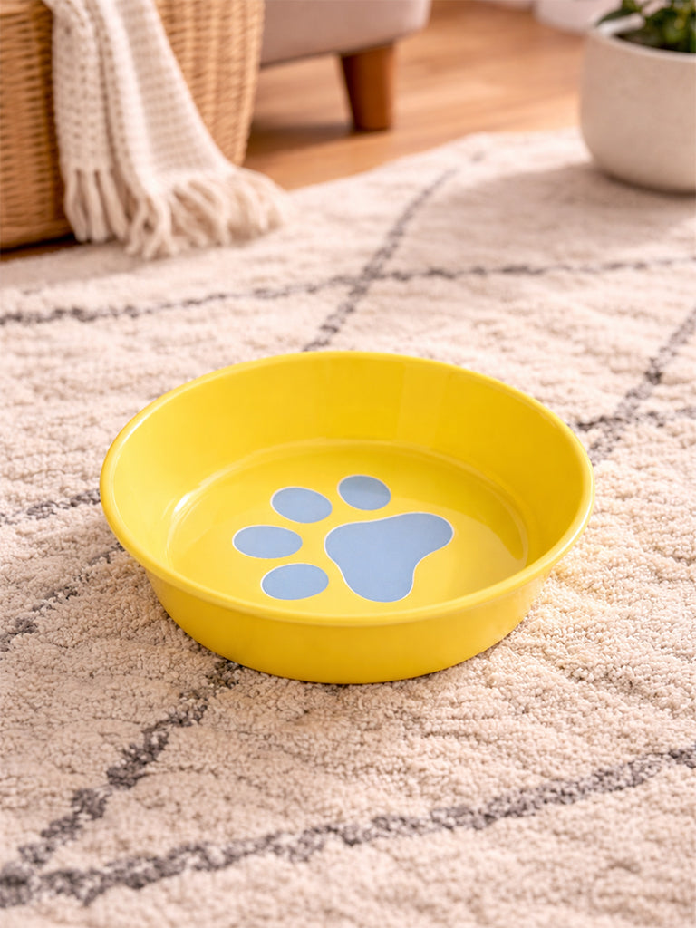 Westside Home Yellow Paw Print Pet Food Bowl