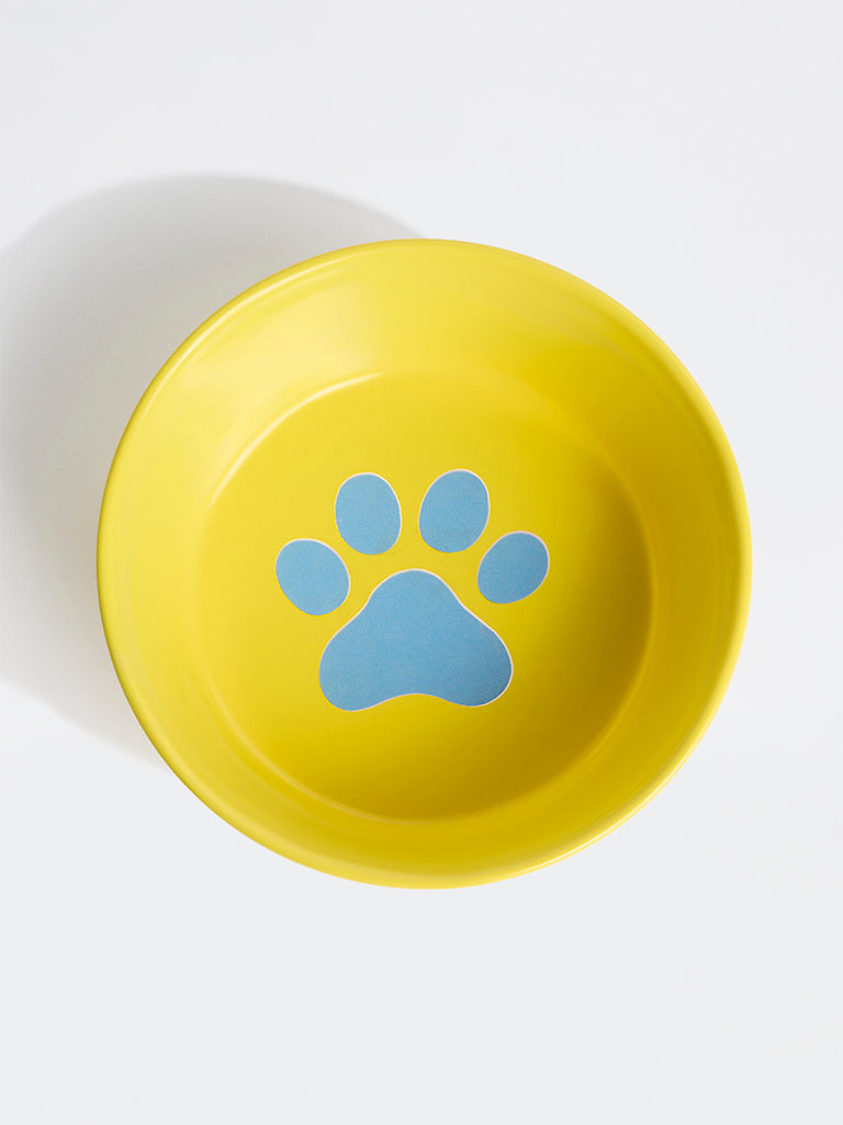 Westside Home Yellow Paw Print Pet Food Bowl
