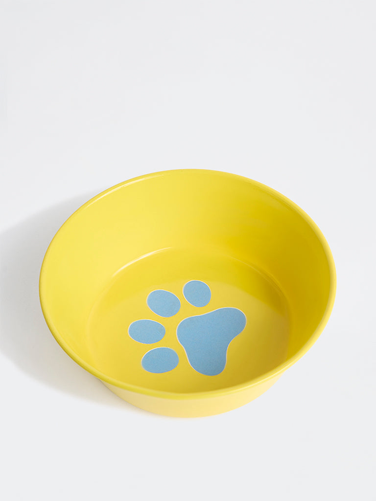 Westside Home Yellow Paw Print Pet Food Bowl