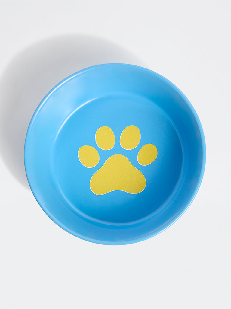 Westside Home Blue Paw-Print Pet Food Bowl