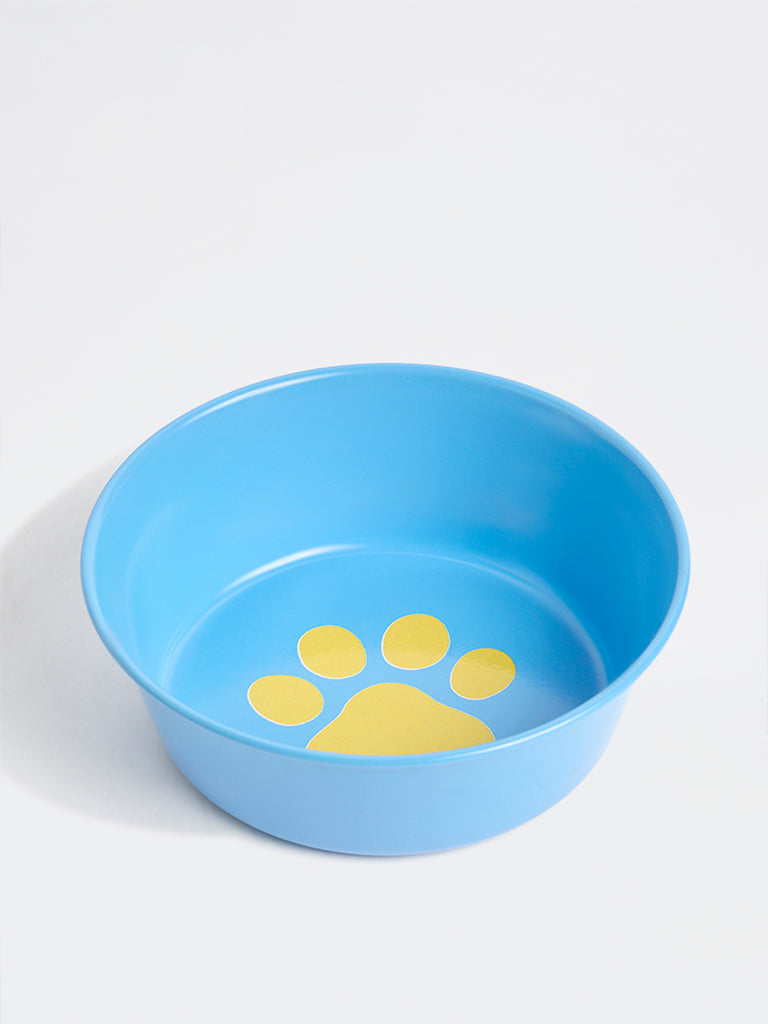 Westside Home Blue Paw-Print Pet Food Bowl